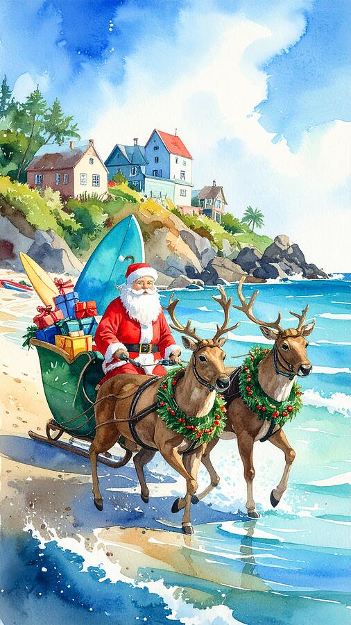 Santa Claus on Beach Sleigh Ride Photograph - Santa Claus on Beach Sleigh Ride by Oceanic SkyView