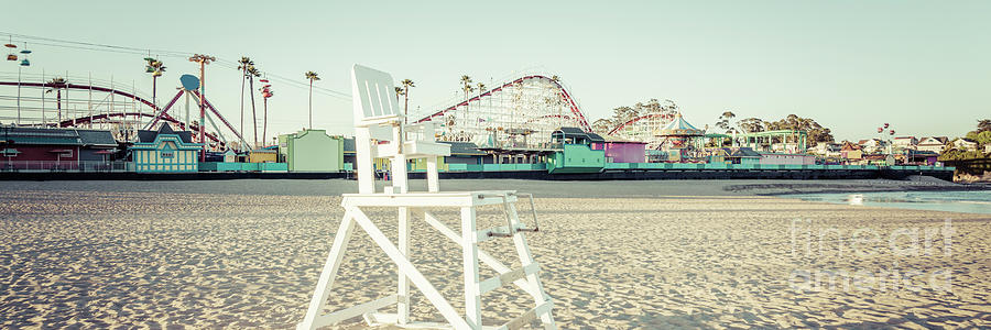 Santa Cruz Beach Lifeguard Chair Retro Panorama Photo Photograph by Paul Velgos