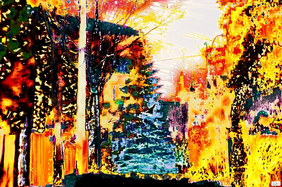 Vibrant Urban Autumn Scene Photograph - Sask- Alleyway By Homestead by Alex John Bergerman