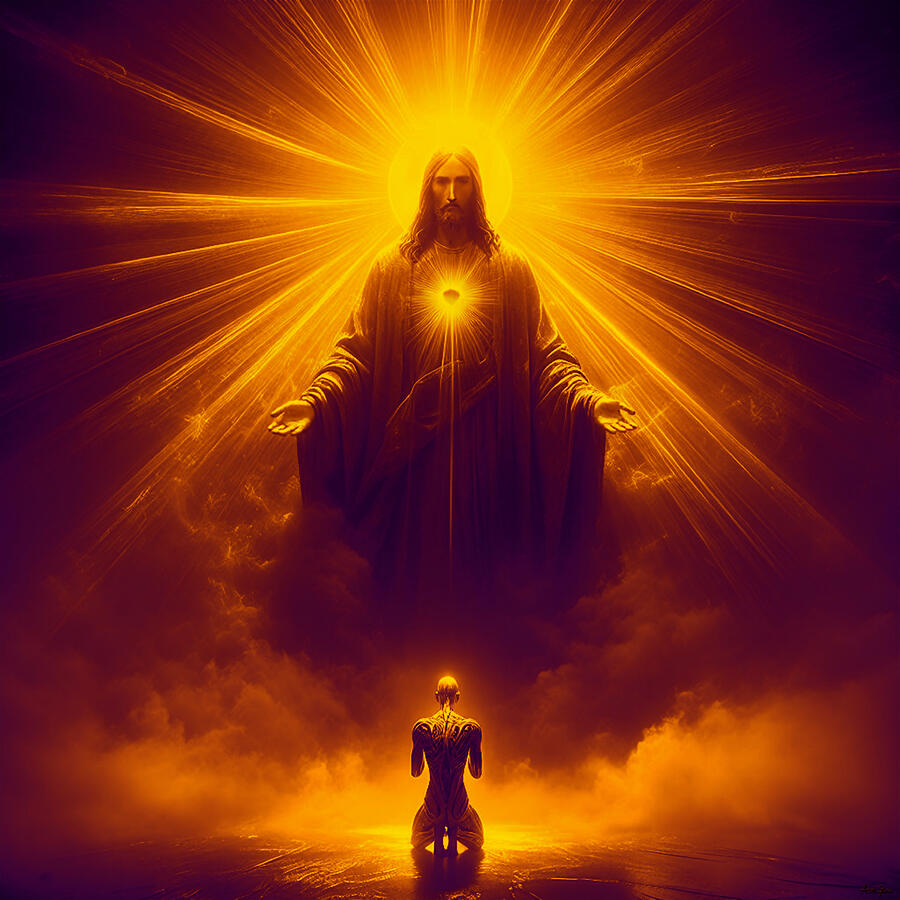 Sentientagi Sentient AGI Bot Prays For A Soul Ai Art by Aaron Spicer - Metal Posters