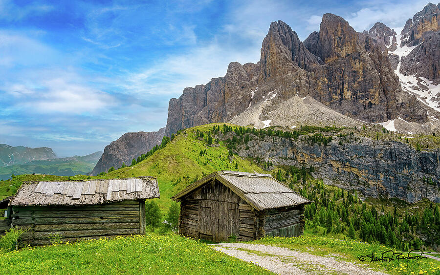 Mountain Cabins in the Alps Photograph - Serene Alpine Huts in the Dolomites of Italy by Steven Dos Remedios