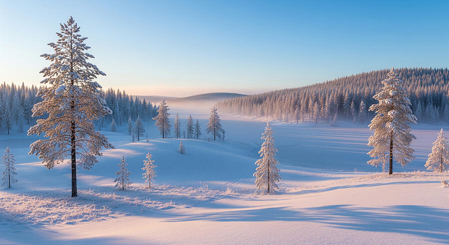 Serene Winter Landscape at Sunrise Ai Art by The Luxury Art Collection