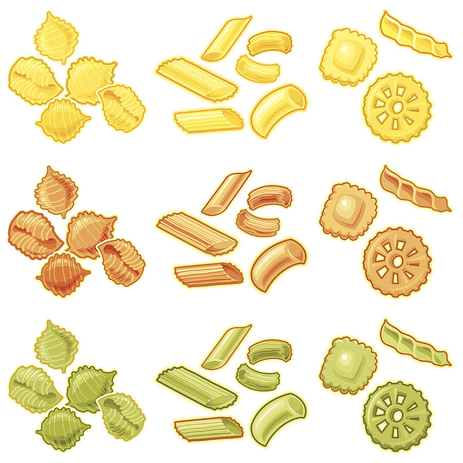 Set of Different Pasta Types Drawing by Rusanovska