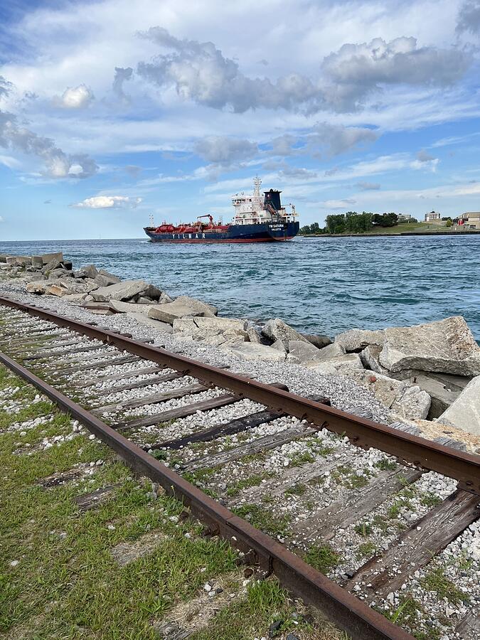 Ship on the St Clair River Photograph by Lloyd Gillies