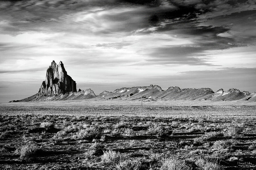 Majestic Desert Mountain Photograph - Shiprock Pinnacle in Northern New Mexico in Black and White by Howard Holley