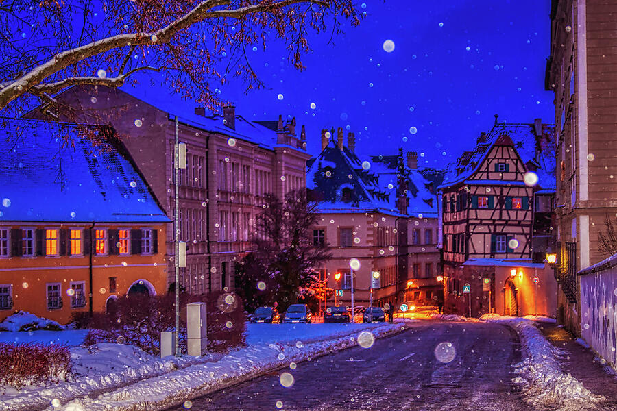Charming Snowy Night Street Scene Photograph - Silent Night in Bamberg, Germany #2 by Tatiana Travelways