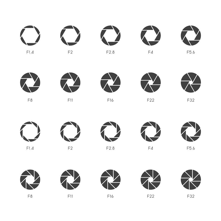 Size of Aperture Icons - Thin Gray Series Drawing by Rakdee