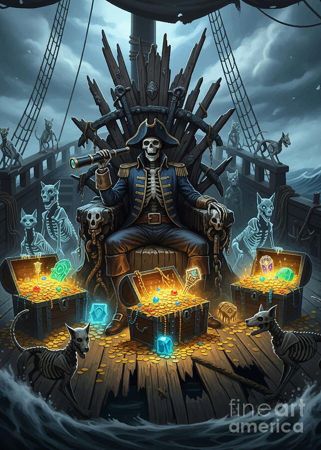 Skeleton Captain and His Treasure Hoard Digital Art by Paws Pixels ...