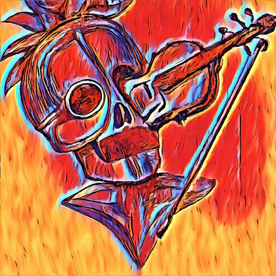 Skeletoncihi Poked by Violin Mixed Media by Bencasso B