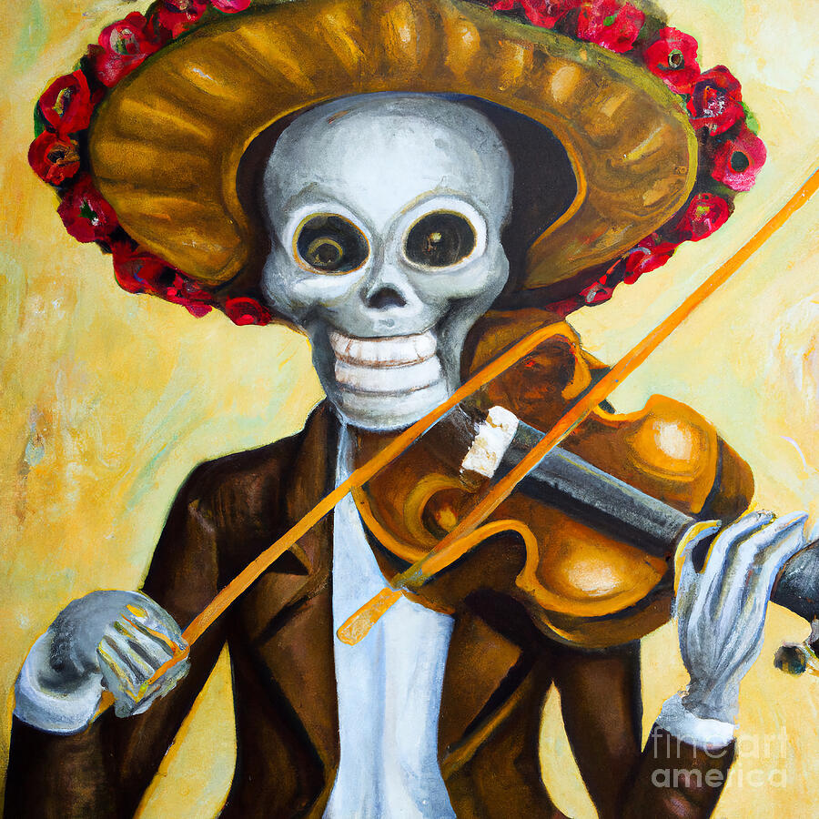 Skeletonichi Mariachi Violin Digital Art by Bencasso B