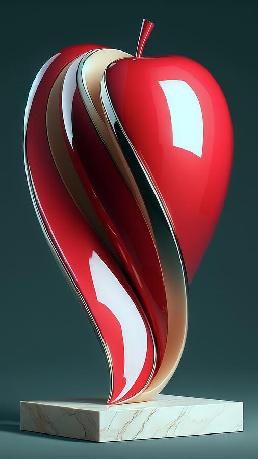 Sleek Red Apple Sculpture Digital Art - Sleek Red Apple Sculpture by David Manlove