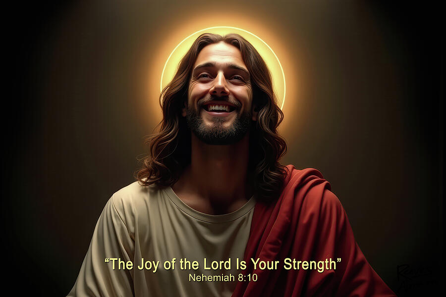 Smiling Jesus with Scripture Digital Art by Reeves Abram - Pastor Reeves Studio - Metal Posters
