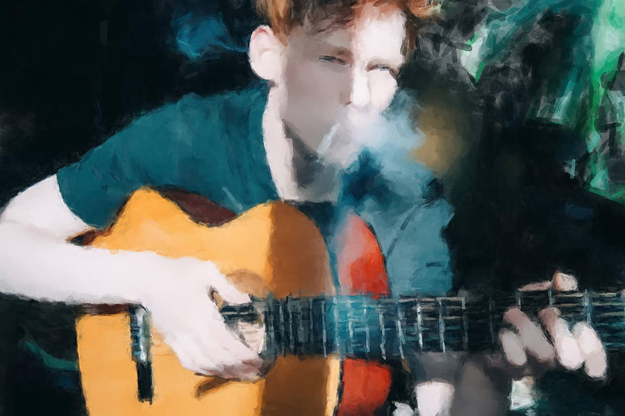 Smoking Guitarist Painting by Gary Arnold