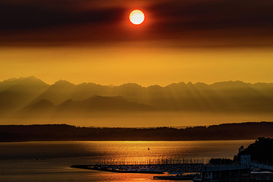 Smoky Sunset Seattle Washington Photograph by Tommy Farnsworth
