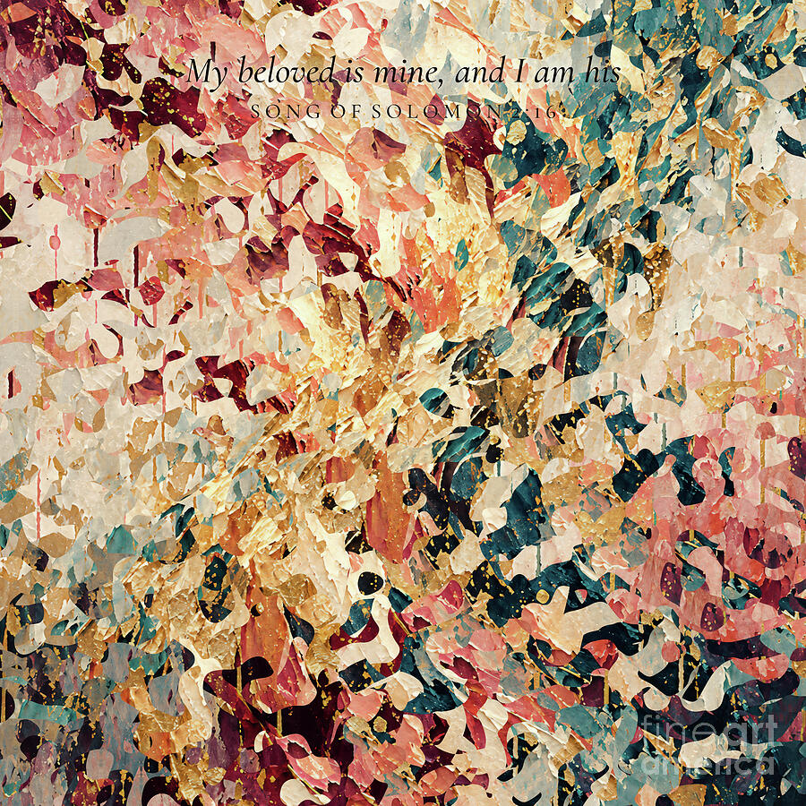 Colorful Abstract Leaf Pattern Painting - Song Of Solomon 2 16 Square Christian Art, I Am My Beloveds by Mark Lawrence