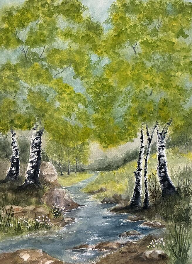Serene Forest Stream Painting - Song of the Babbling Stream by Judy Strickland