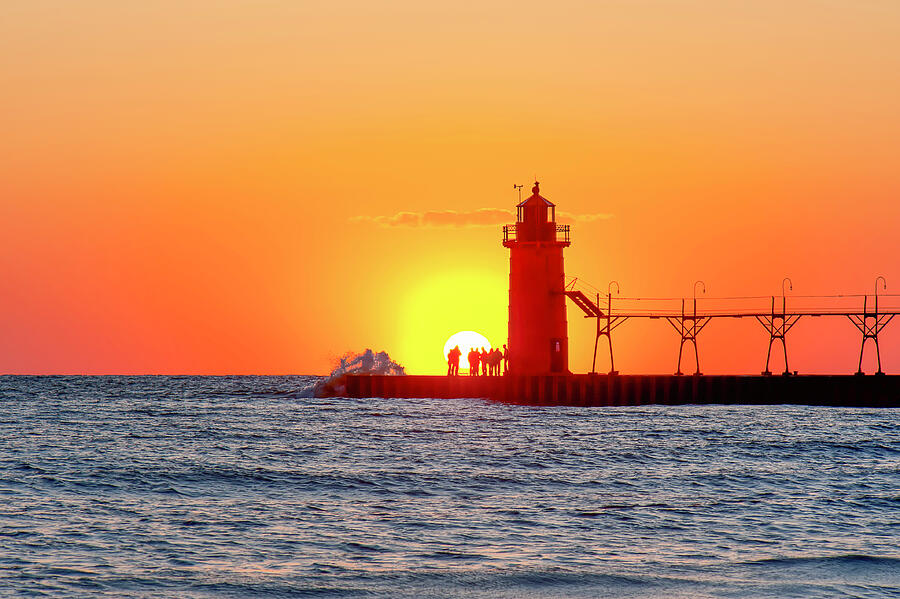 Lighthouse at Sunset Photograph - South Haven Lighthouse, Michigan by Michael Collins