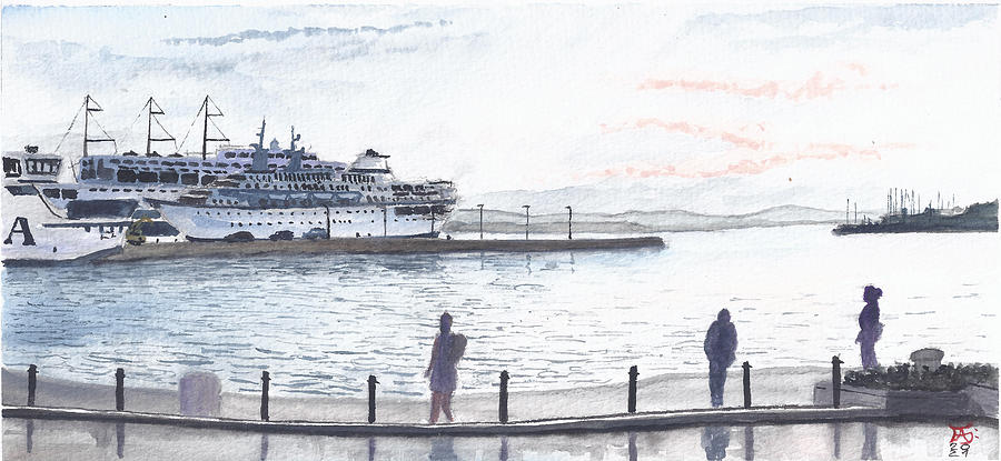 Split City Port after raining, Croatia Painting by Francisco Gutierrez