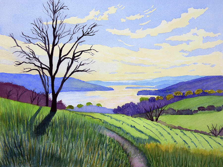 Spring Hillside Above the Lake by Deborah League