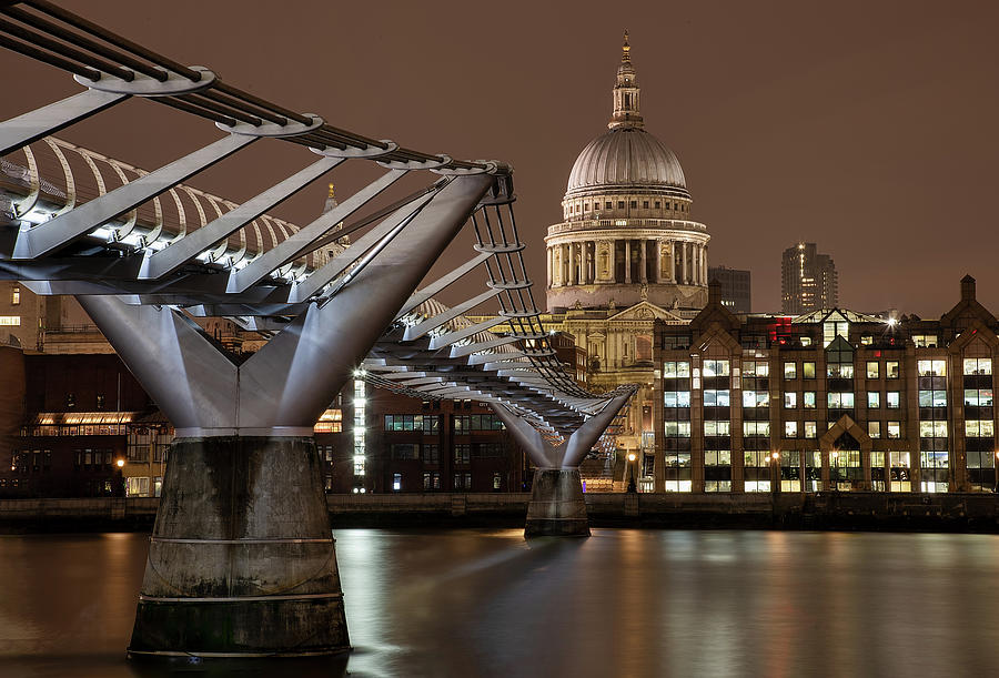 St Pauls Cathedral along the length of Millennium Bridge Photograph by Charnwood Photography Fine Art