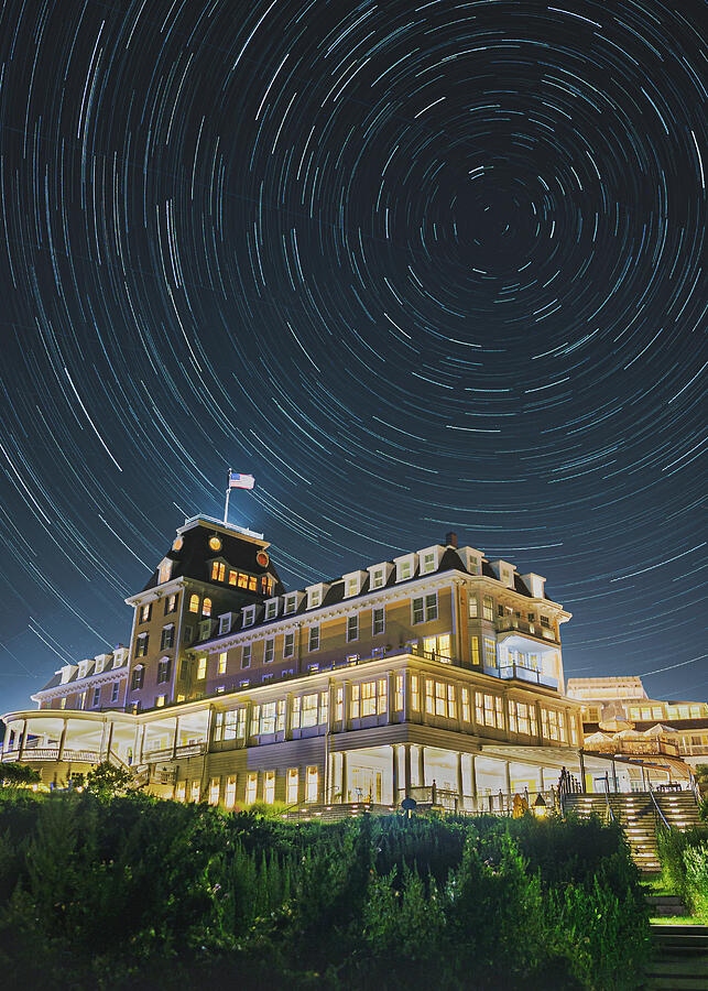 Star Trails Over Grand Hotel Photograph - Star Trails Over The Ocean House by Dave King