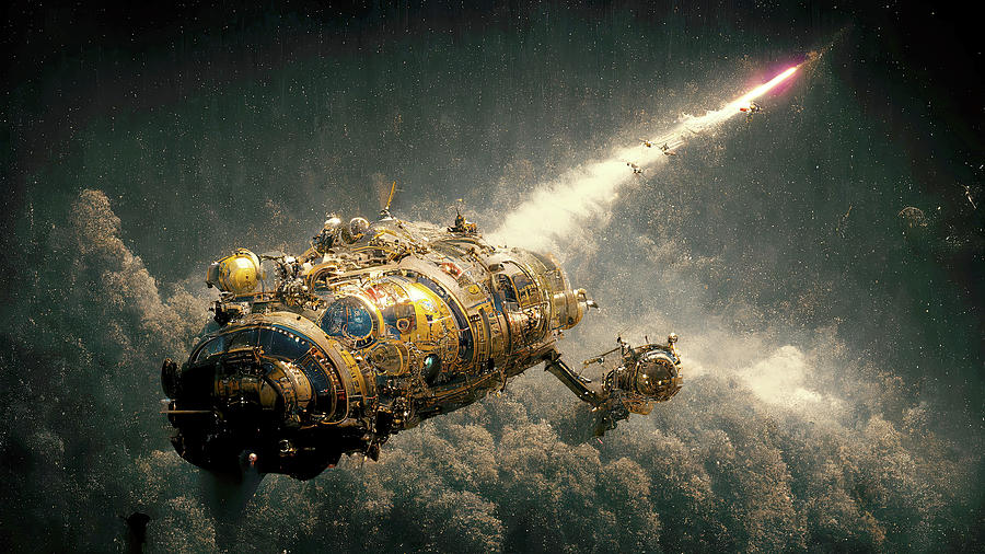 Steampunk Spacecraft Digital Art by Ron Weathers