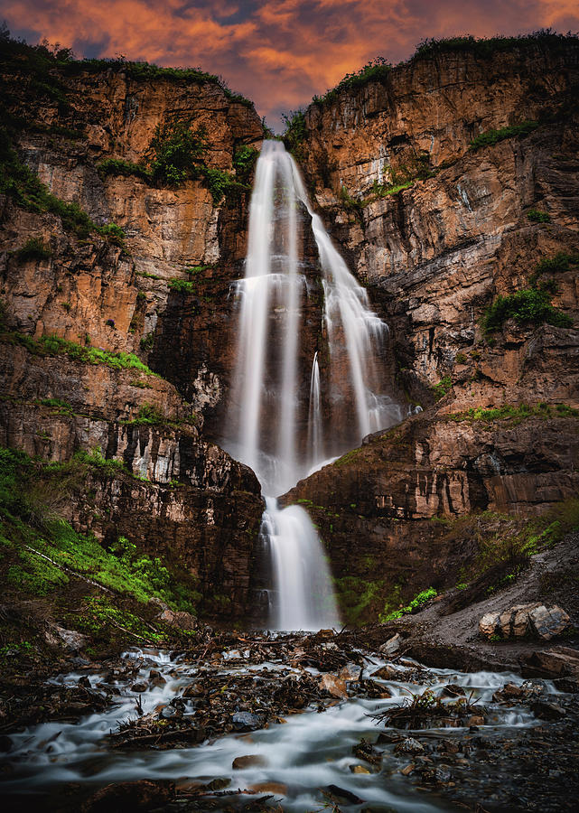 Stewart Falls Sunset - Provo Canyon, Utah Photograph by Abbie Warnock