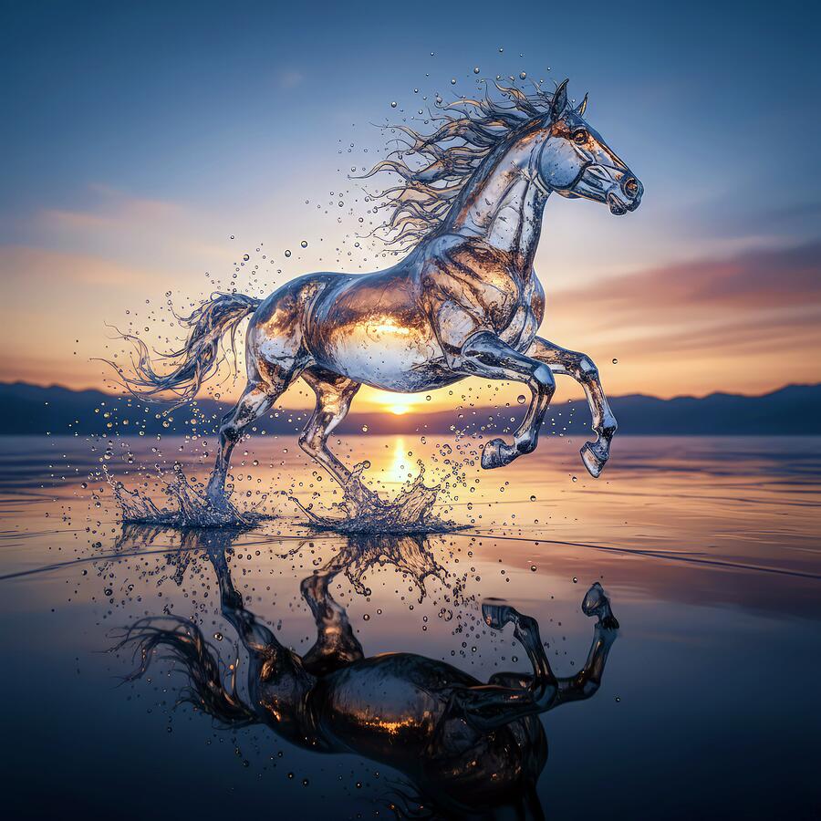 Majestic Water Horse at Sunset Digital Art - Sun Runner by David Manlove