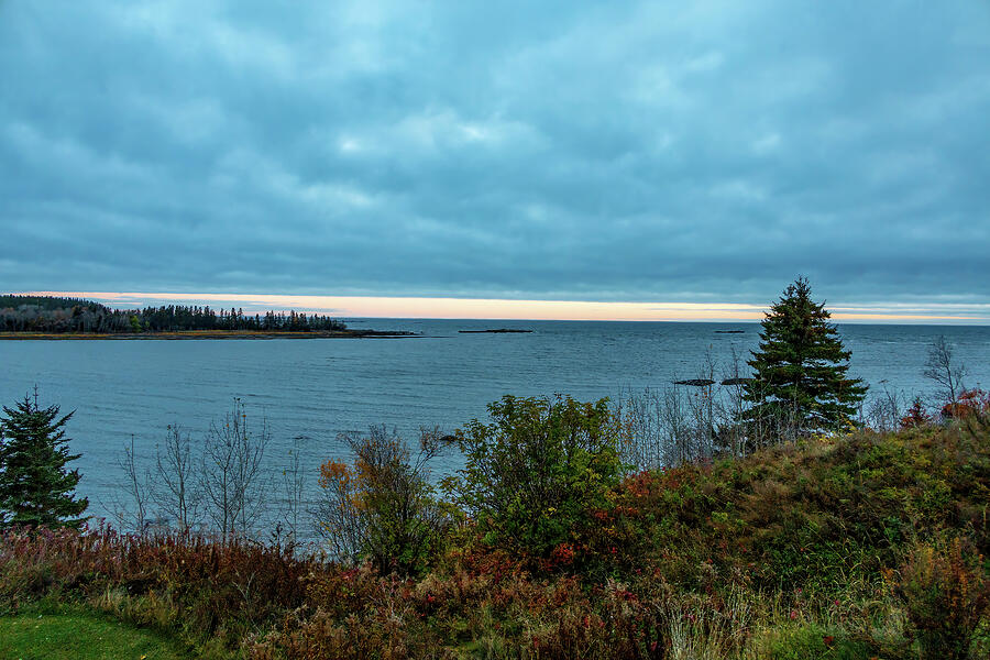 Serene Coastal Landscape in Dusk Photograph - Sunrise Over St Lawrence River near Metis-Sur-Mer by John Twynam