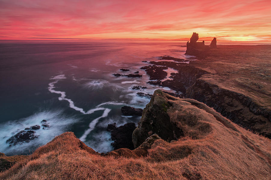 Sunset at Londrangar, Snaefellnes, Iceland Photograph by Adrian Hendroff