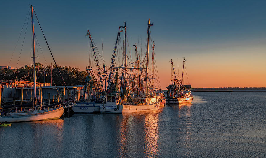 Sunset at Shem Creek, Charleston Photograph by Marcy Wielfaert