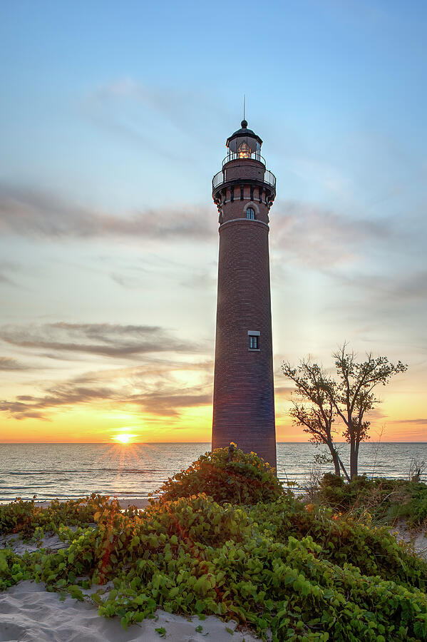 Sunset Behind a Coastal Lighthouse Photograph - Sunset Behind the Point Little Sable Lighthouse by Michael Collins