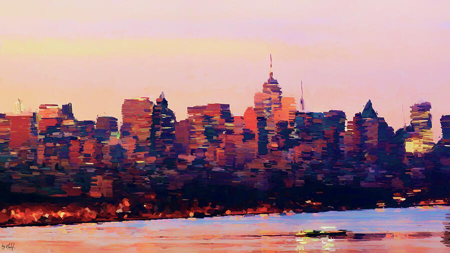 Sunset in New York city Digital Art by Gradify Creations
