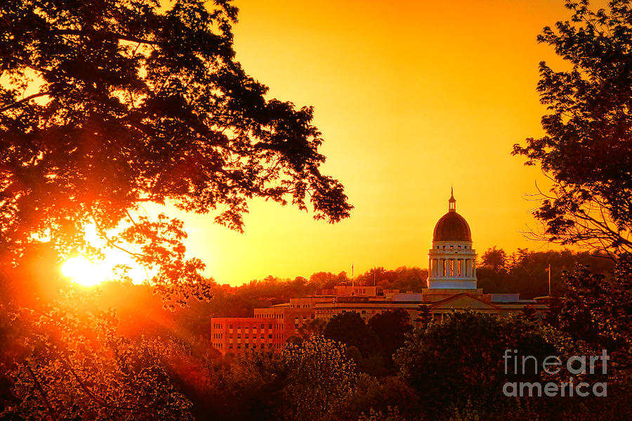 Sunset Over Maine State Capitol Photograph - Sunset on the Maine State Capitol by Olivier Le Queinec