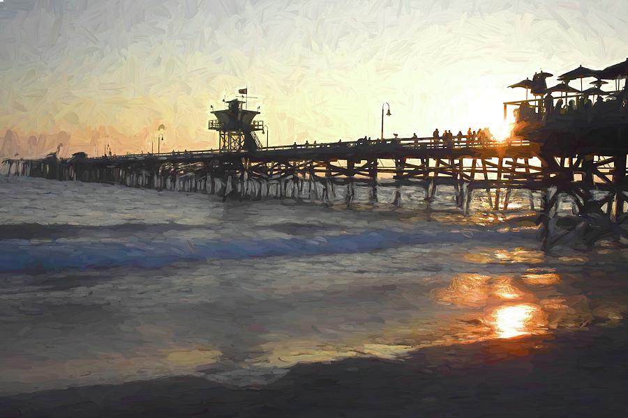 Sunset on the San Clemente Pier Mixed Media by Rebecca Herranen