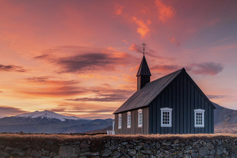 Sunset Over Budakirkja, Iceland Photograph by Adrian Hendroff
