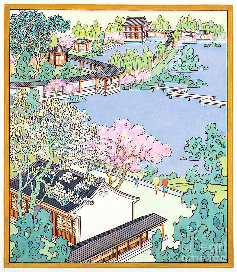 Suzhou Gardens III - Blue Tones Painting by Sun Chuanzhe