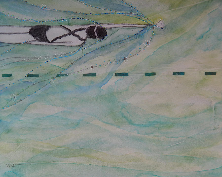 Swim Love 2. horizontal Mixed Media by Mary Conner