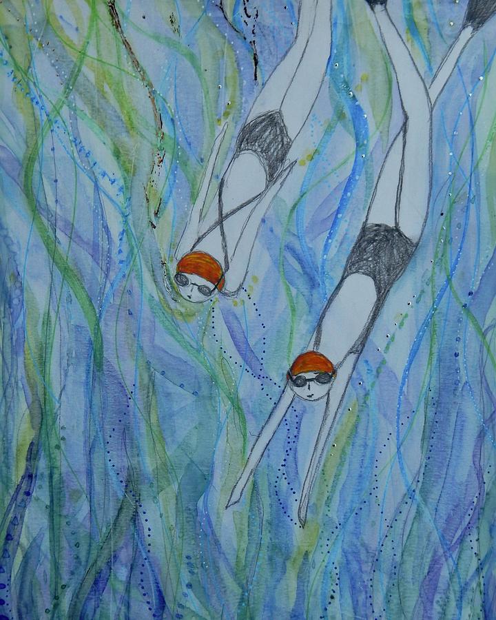 Swim Sisters Mixed Media by Mary Conner