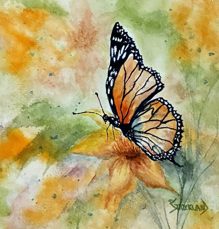 Monarch Butterfly on a Flower Painting - Take Time to Rest by Judy Strickland