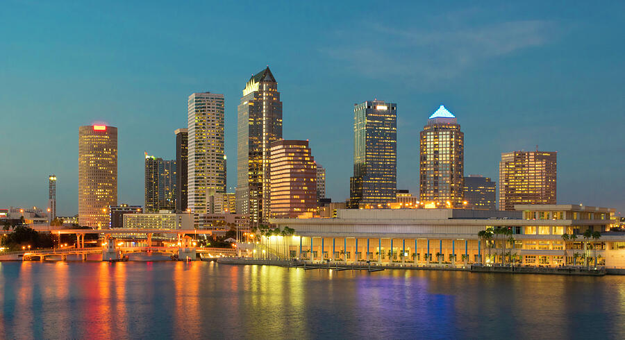 Tampa Skyline City Lights Photograph by Michael Warren