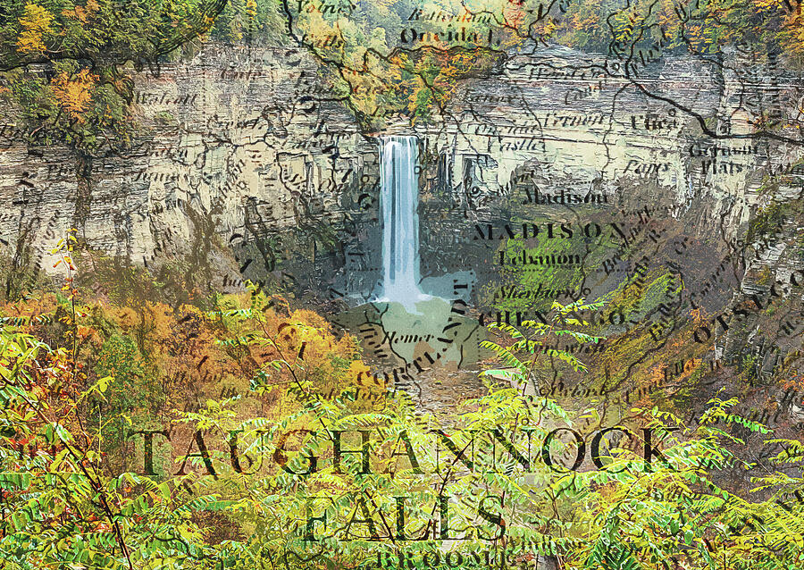 Taughannock Falls Map Mixed Media Mixed Media by Dan Sproul