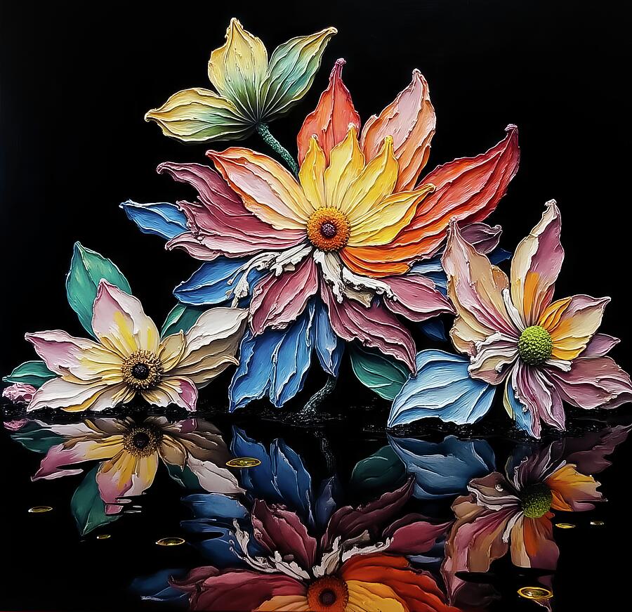 Textured Floral Reflections Digital Art by Deb Beausoleil