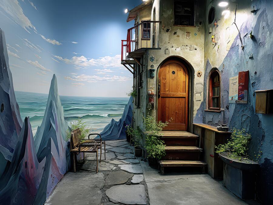 Coastal Fantasy House Digital Art - That Place Where You Can See The Curvature Of Reality by Eris And AI