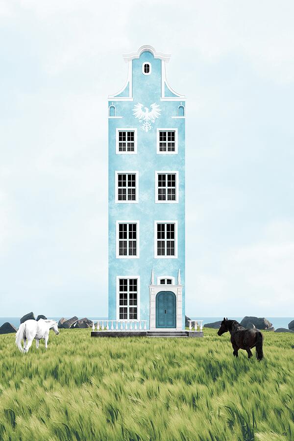 Tall Blue House by the Sea Digital Art - The Dream of the Blue House by Moira Risen