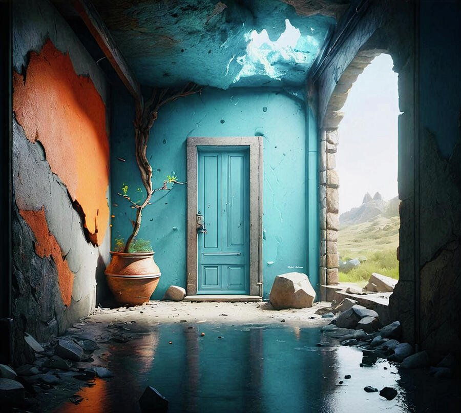 Vibrant Doorway to Nature Digital Art - The Blue Threshold by Rafael Salazar