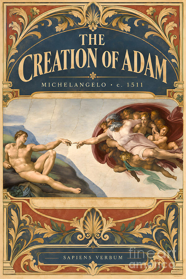 The Creation of Adam vintage art poster by Sapiens Verbum