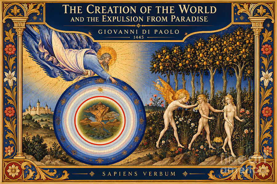 The Creation of the World and the Expulsion from Paradise by Giovanni di Paolo, vintage art poster by Sapiens Verbum