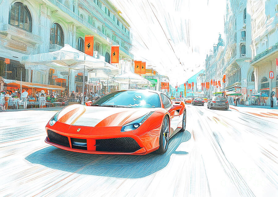 The Ferrari 488 GTB 26 Painting by Clark Leffler - Metal Posters