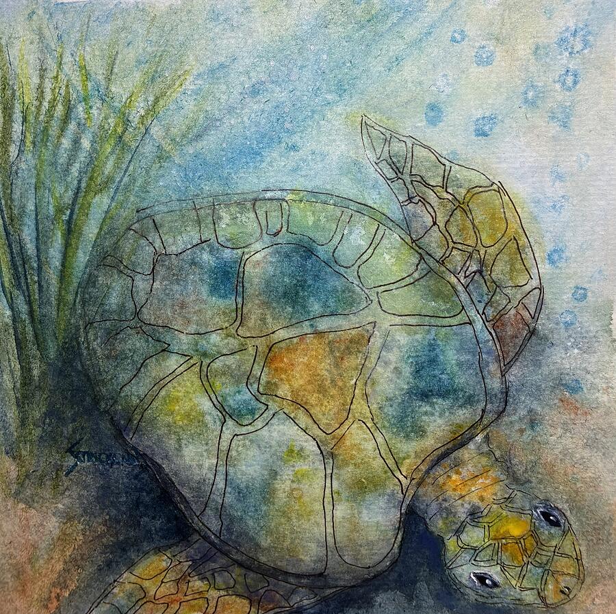 Sea Turtle Underwater Serenity Painting - The Gentle Voyager by Judy Strickland